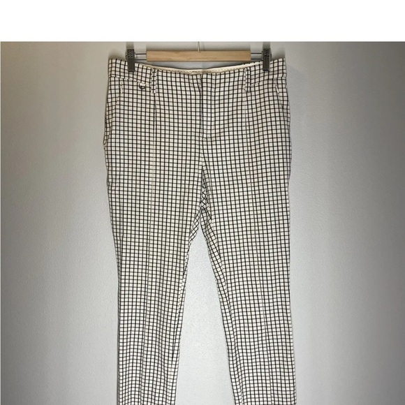 Anthropologie Essential Slim Trouser Crop Pants Ivory Black Check Womens Sz 10 - Picture 4 of 14